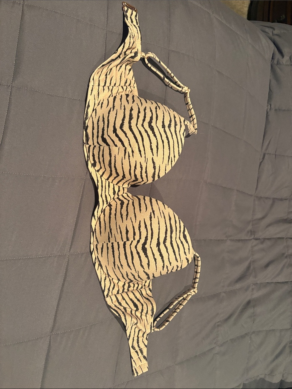 Shade & Shore Beige and Black Tiger-Print Bikini Top 34D